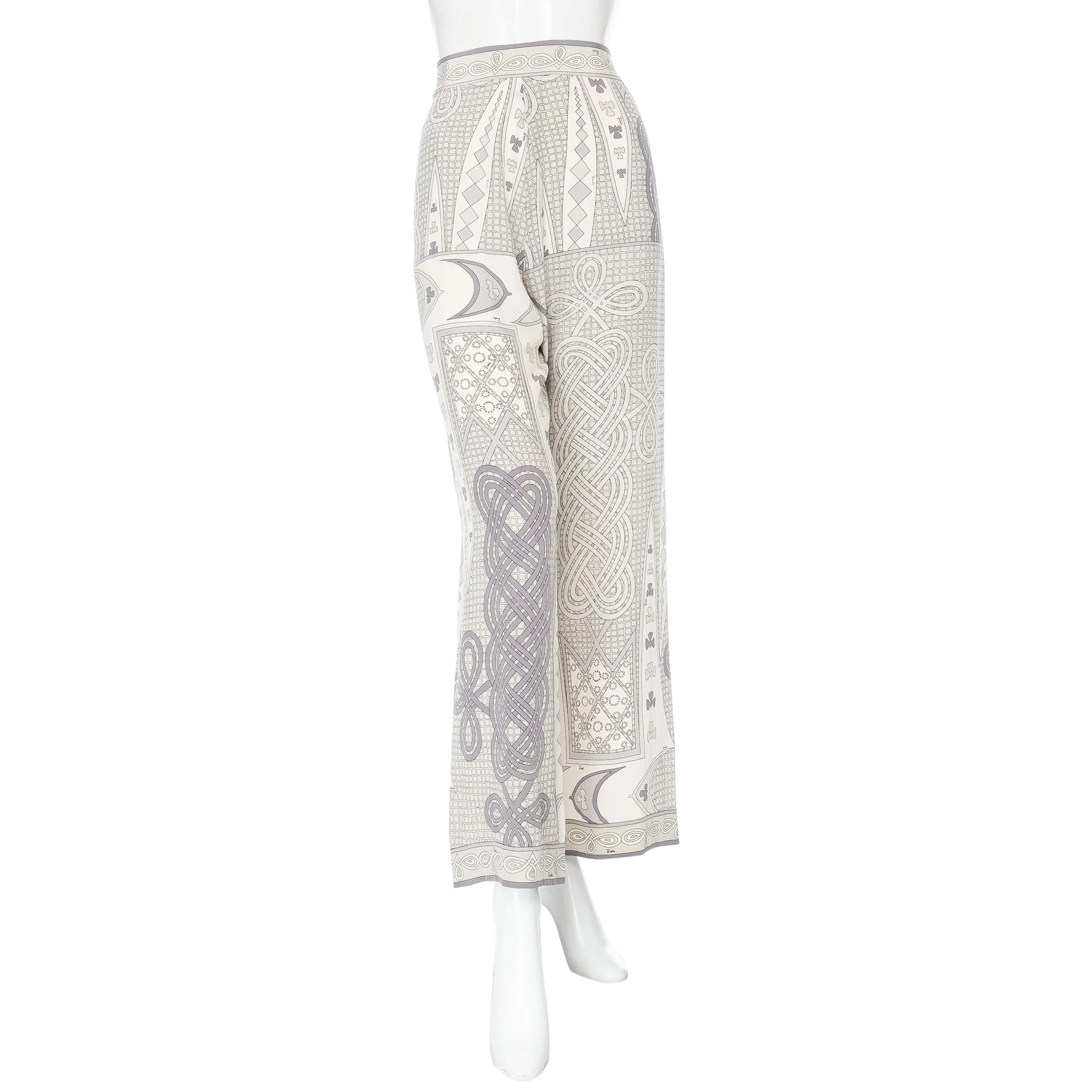 1960s Gray and White Silk Printed Two-Piece Dress and Pants Set