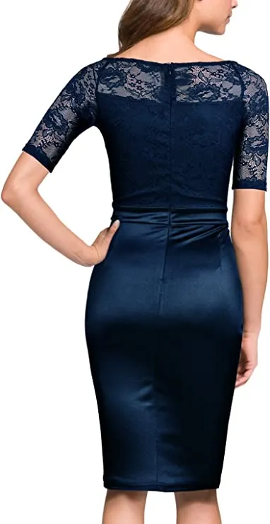 Agold Brown Women's Short Sleeve Colorblock Sheath Pencil Business Church Dress - Mmondschein
