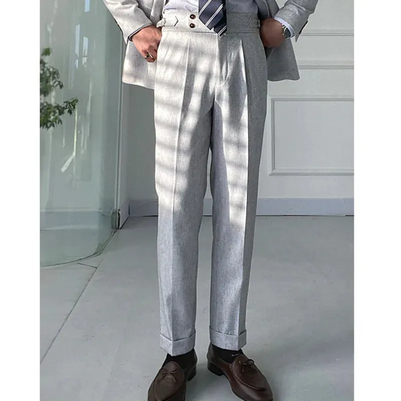 Aidase High Quality Office Social Suit Pants Casual Wedding Groom Trousers Italy Business Dress Pants Men  Gray Pantaloni Uomo Casual