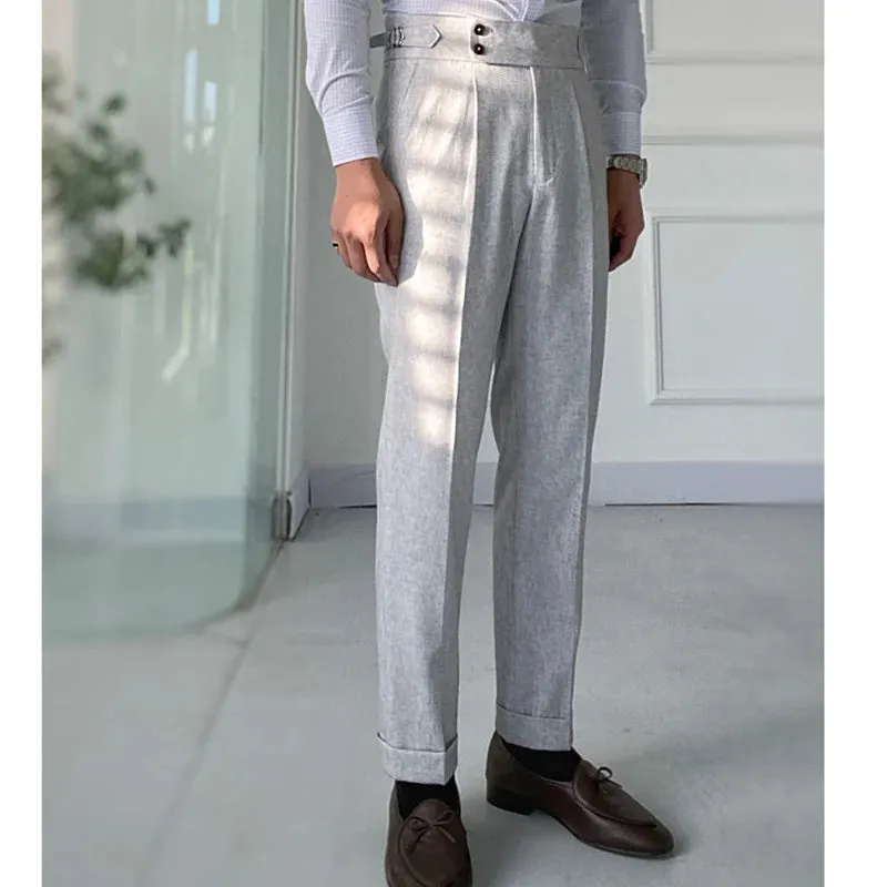 Aidase High Quality Office Social Suit Pants Casual Wedding Groom Trousers Italy Business Dress Pants Men  Gray Pantaloni Uomo Casual