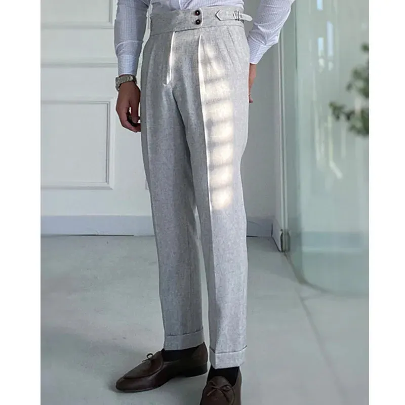 Aidase High Quality Office Social Suit Pants Casual Wedding Groom Trousers Italy Business Dress Pants Men  Gray Pantaloni Uomo Casual