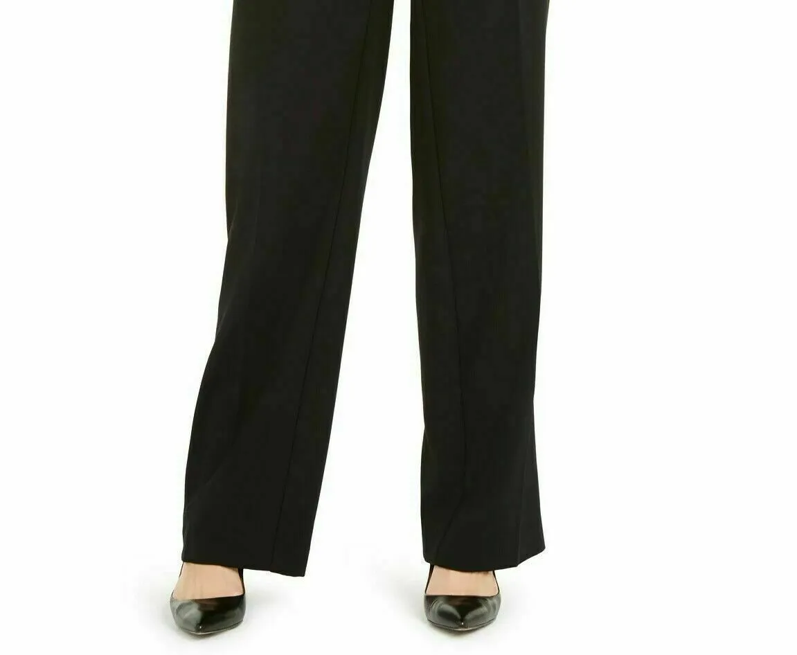 Alfani Women's Deep Black Pleated Tummy Control Trouser Leg Pants Size 4