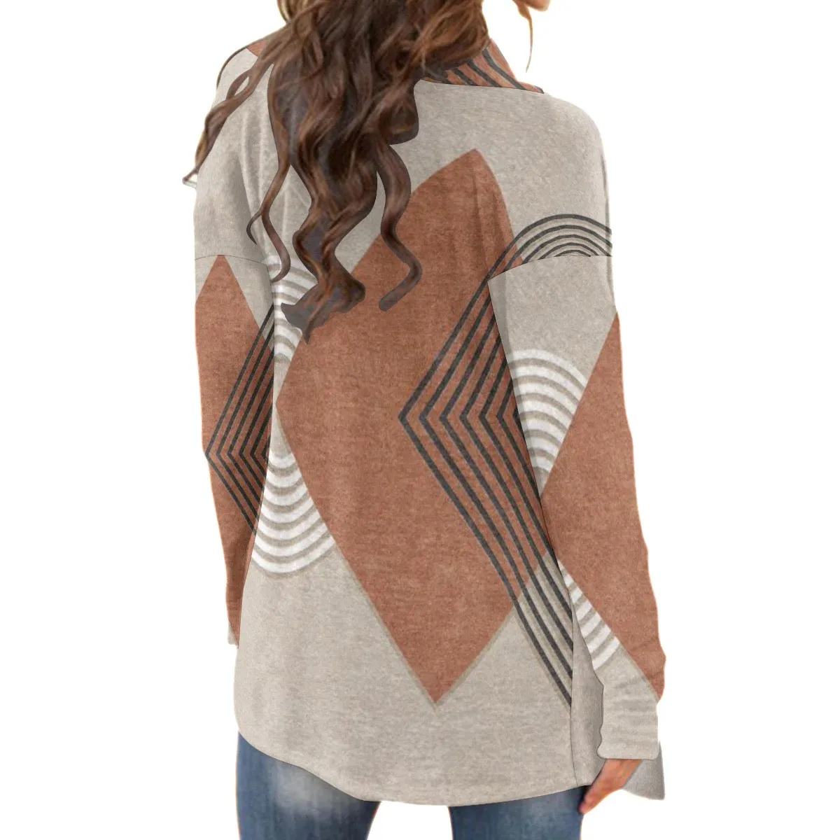 All-Over Print Women's Cardigan With Long Sleeve22 beige, and black abstract