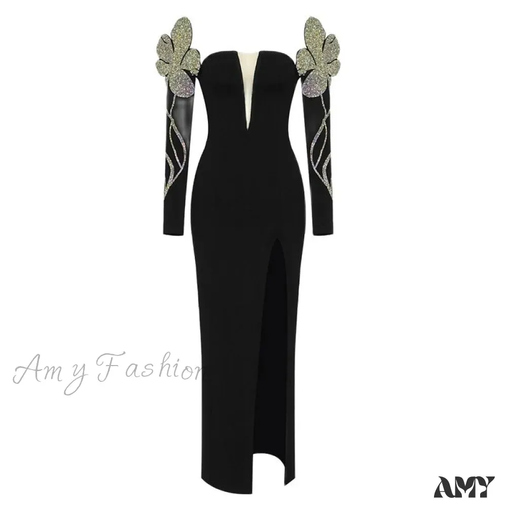 Amy Fashion - Bodycon Long Sleeve Party Evening Long Dress