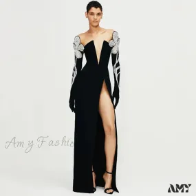 Amy Fashion - Bodycon Long Sleeve Party Evening Long Dress