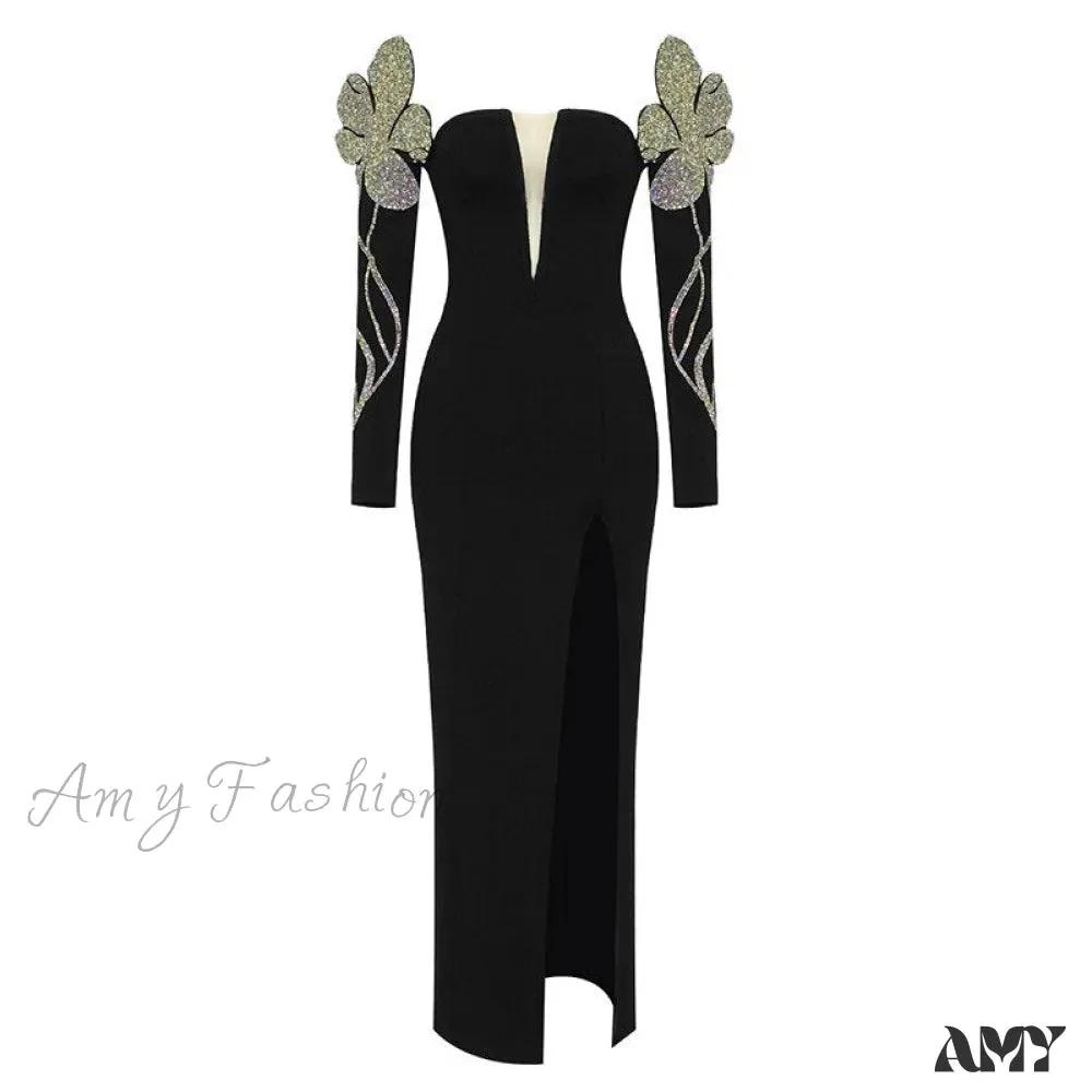 Amy Fashion - Bodycon Long Sleeve Party Evening Long Dress