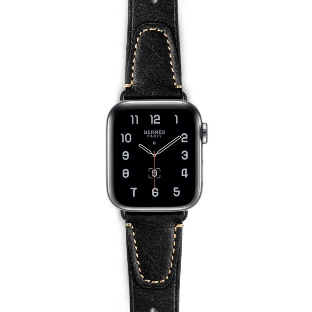 Apple Watch (45mm) retro cowhide genuine leather watch strap - Black