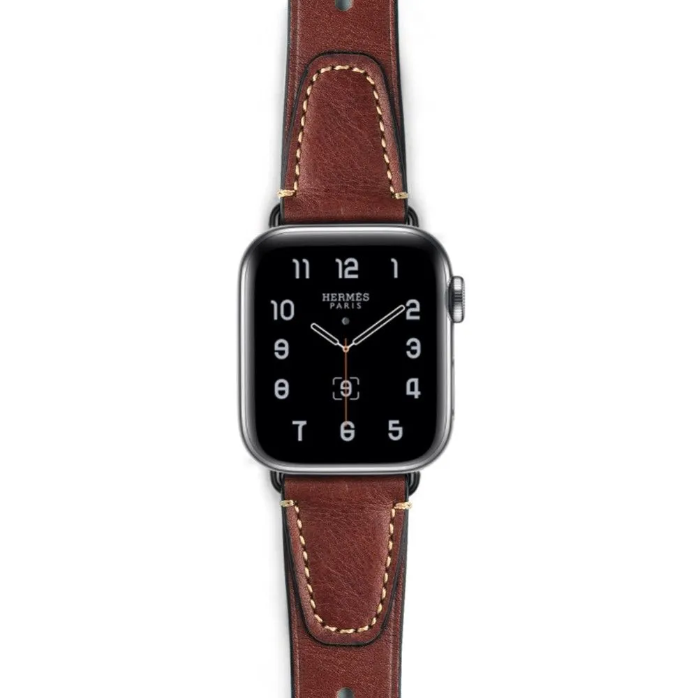 Apple Watch (45mm) retro cowhide genuine leather watch strap - Wine Red