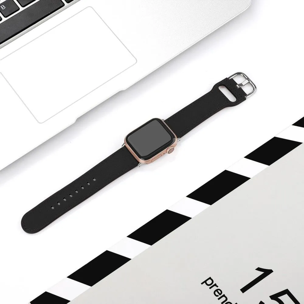 Apple Watch (45mm) top layer genuine leather watch strap - Black