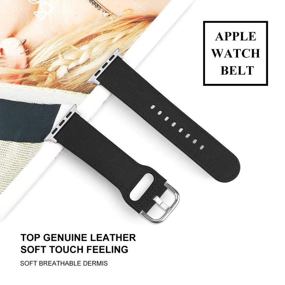 Apple Watch (45mm) top layer genuine leather watch strap - Black