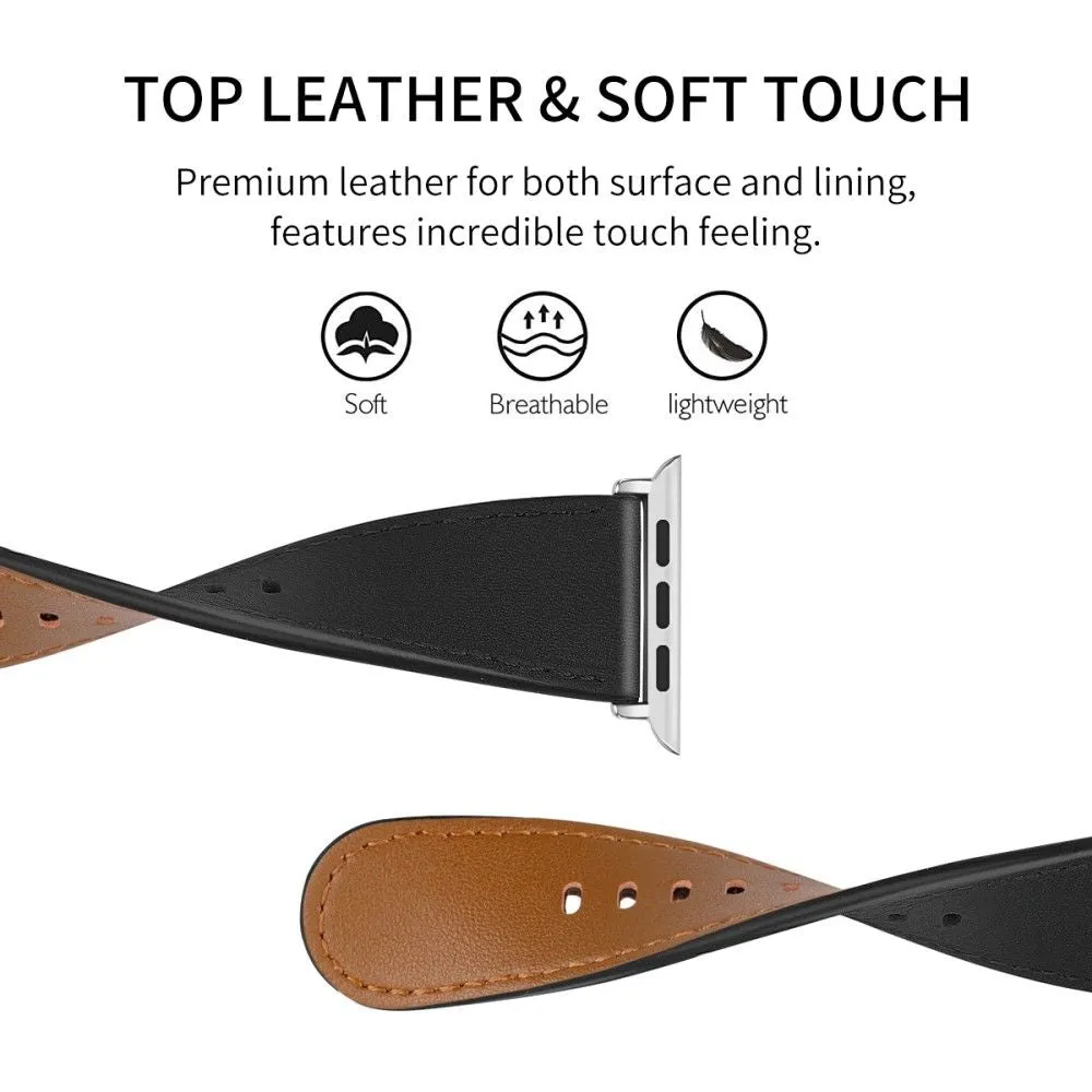 Apple Watch (45mm) top layer genuine leather watch strap - Black