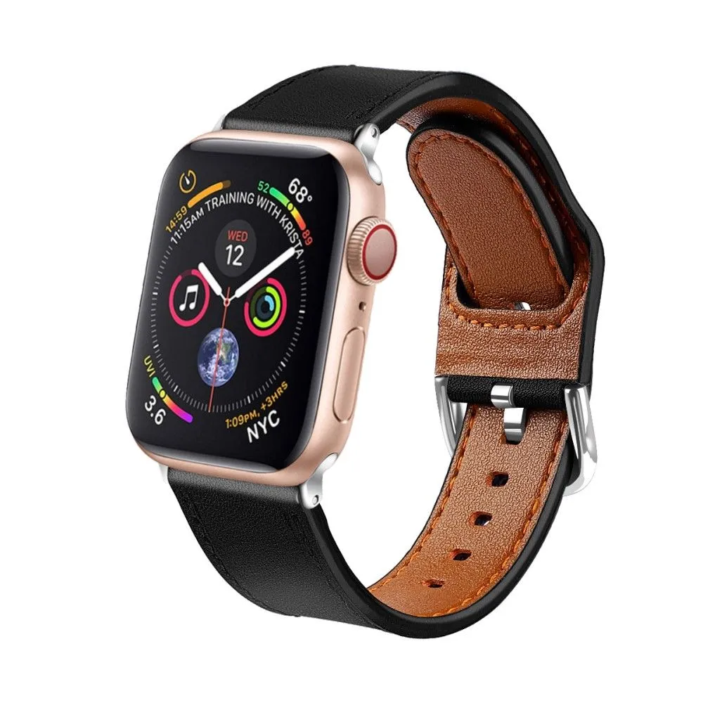 Apple Watch (45mm) top layer genuine leather watch strap - Black