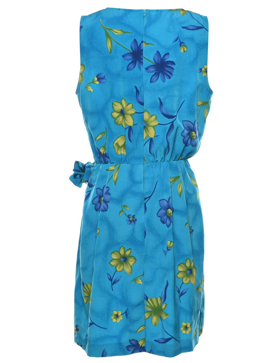 Aqua Blue Floral Print Wrap Dress - M