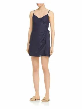 AQUA Women's Navy Adjustable Sleeveless Belted Button Wrap Dress Size XS