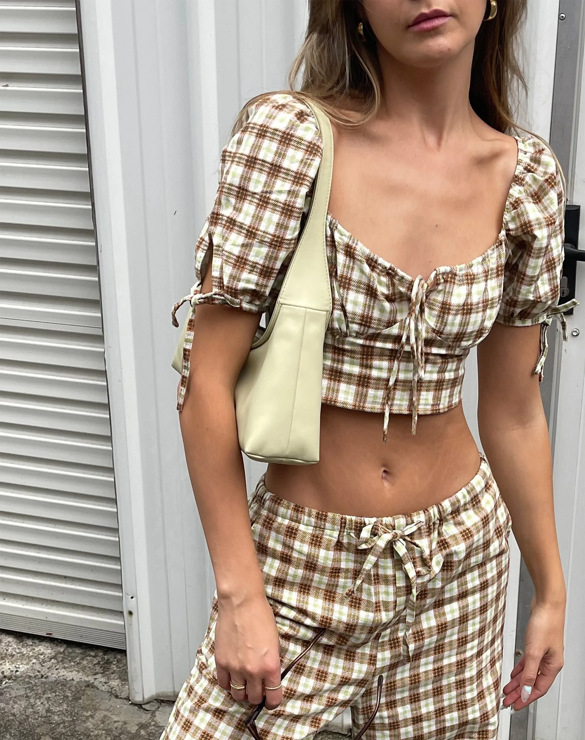 Auri Crop Top in Yellow Brown Check