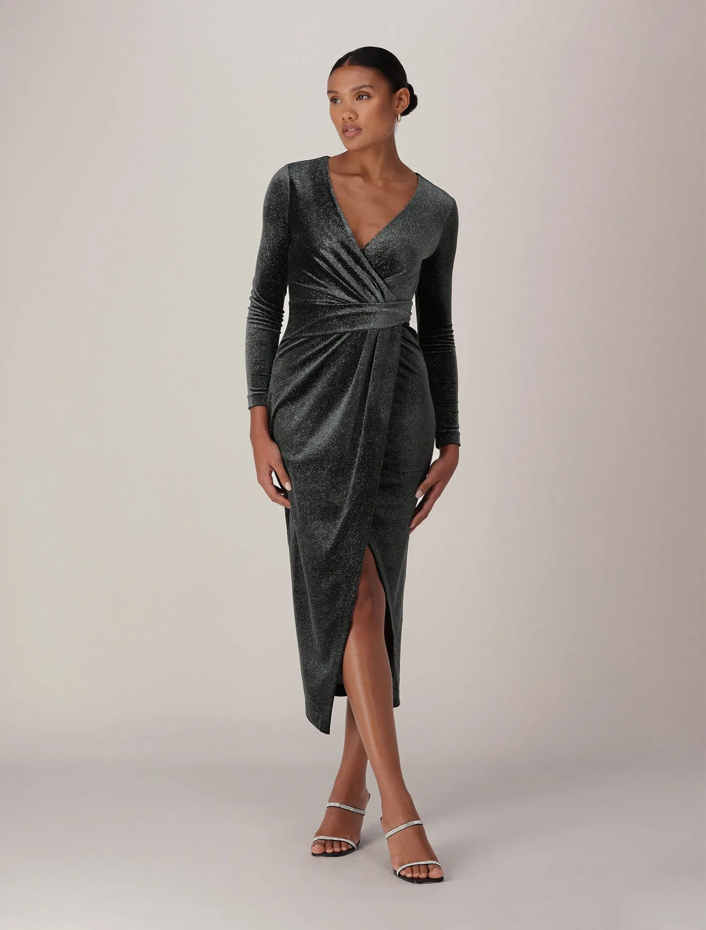 Ava Wrap Glitter Velvet Midi Dress