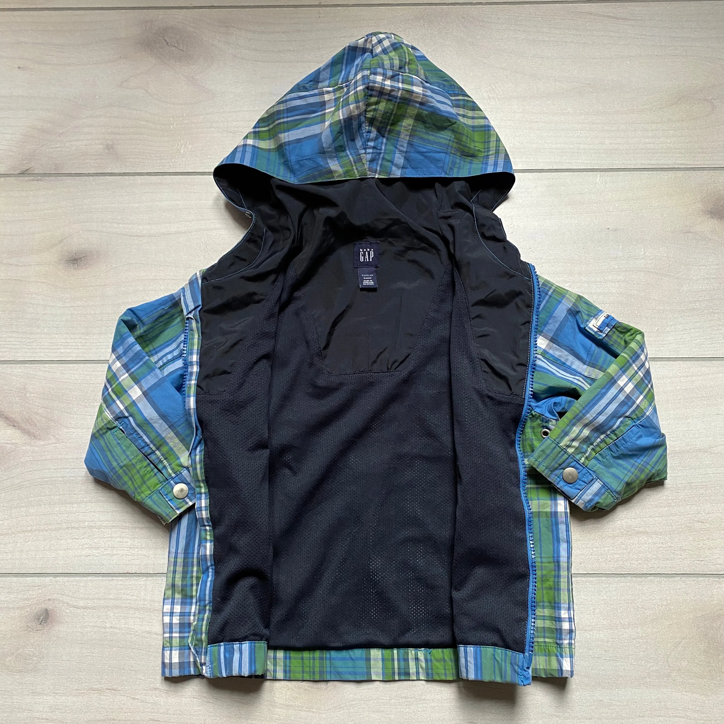 Baby Gap Blue Green Plaid Zipper Hooded Jacket