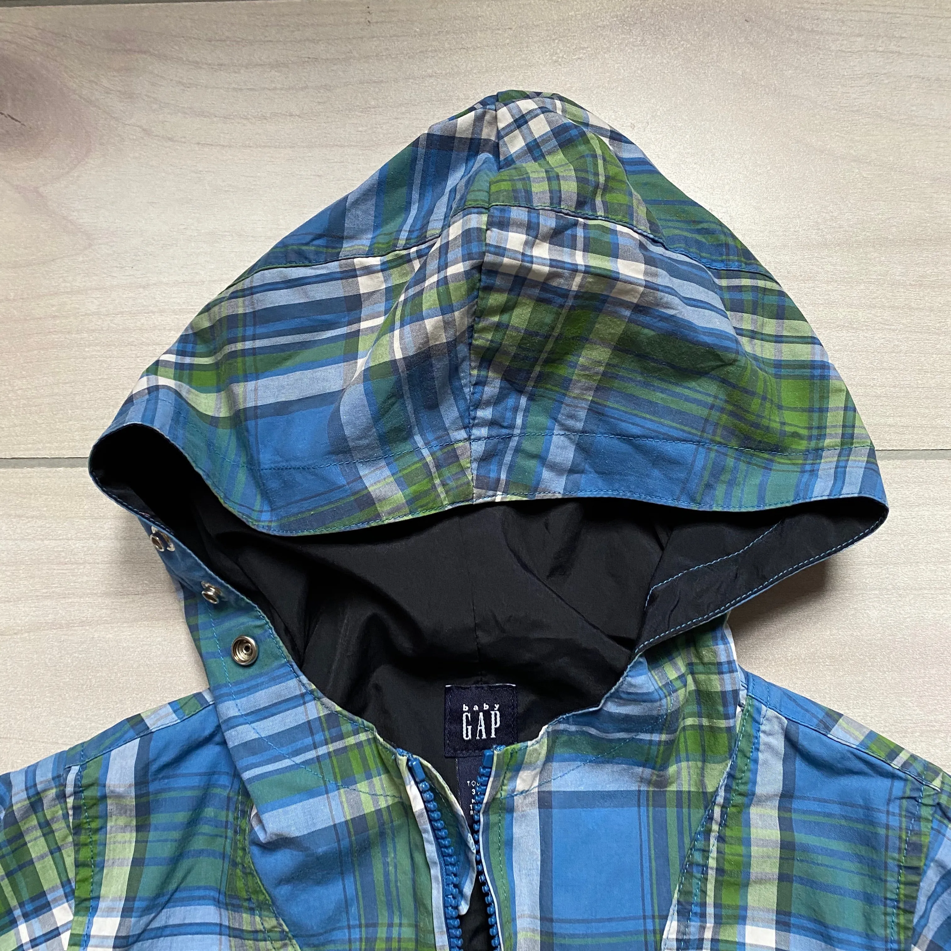 Baby Gap Blue Green Plaid Zipper Hooded Jacket