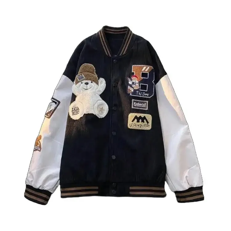 Bear Embroidered Baseball Jacket