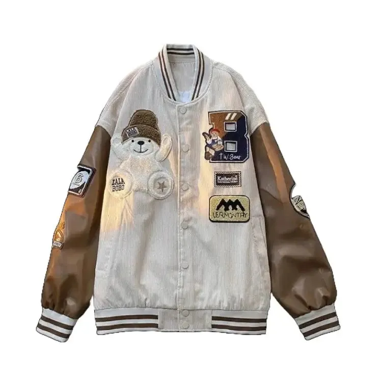 Bear Embroidered Baseball Jacket