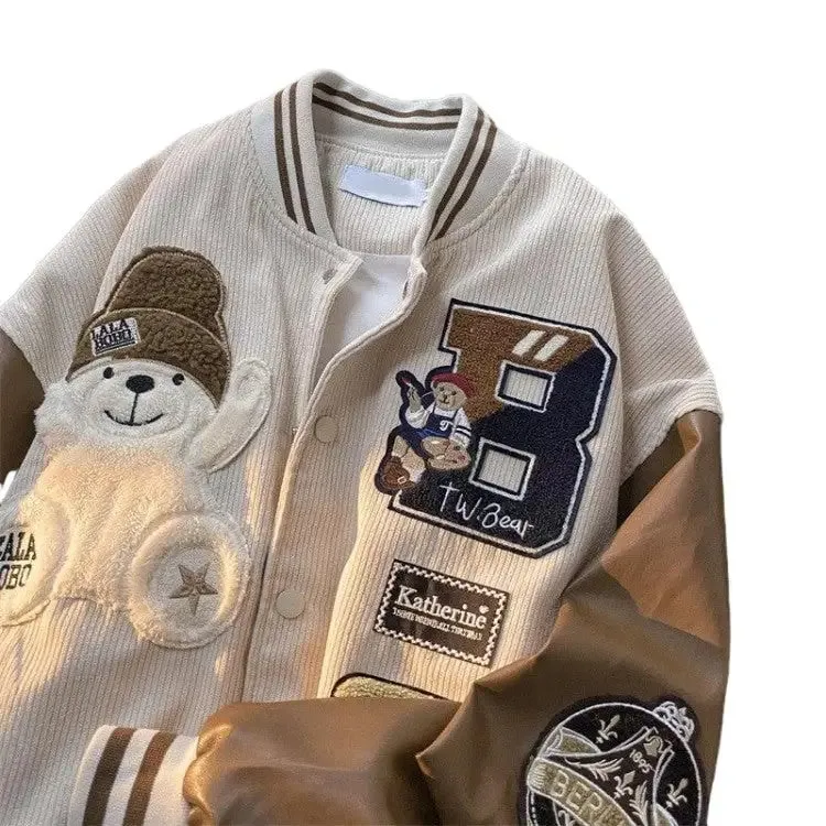 Bear Embroidered Baseball Jacket