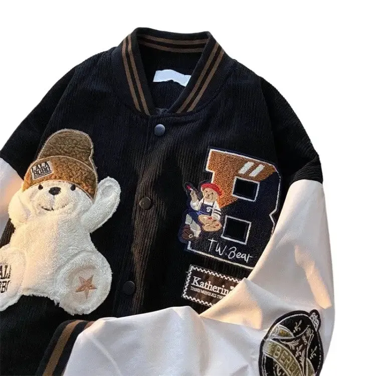 Bear Embroidered Baseball Jacket