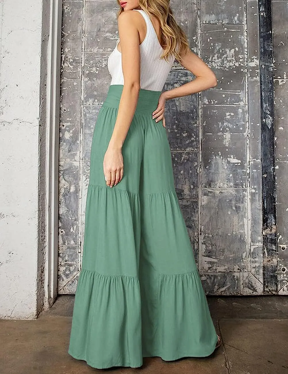 Beautiful Sage Green Bohemian Palazzo Wide Leg Pants