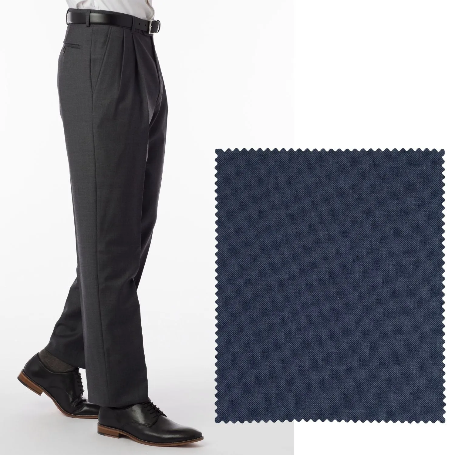 BIG FIT Sharkskin Super 120s Worsted Wool Comfort-EZE Trouser in New Navy (Manchester Pleated Model) by Ballin