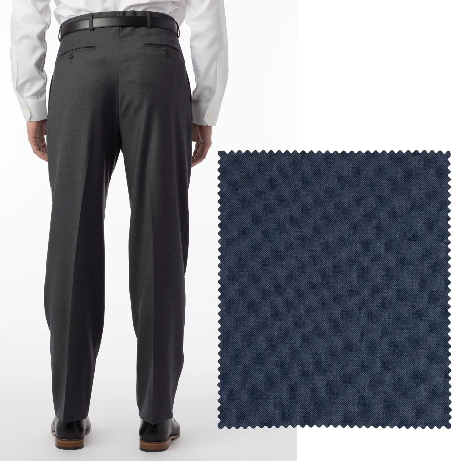 BIG FIT Sharkskin Super 120s Worsted Wool Comfort-EZE Trouser in New Navy (Manchester Pleated Model) by Ballin