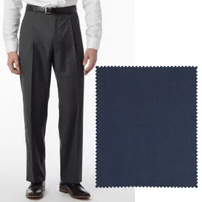 BIG FIT Sharkskin Super 120s Worsted Wool Comfort-EZE Trouser in New Navy (Manchester Pleated Model) by Ballin