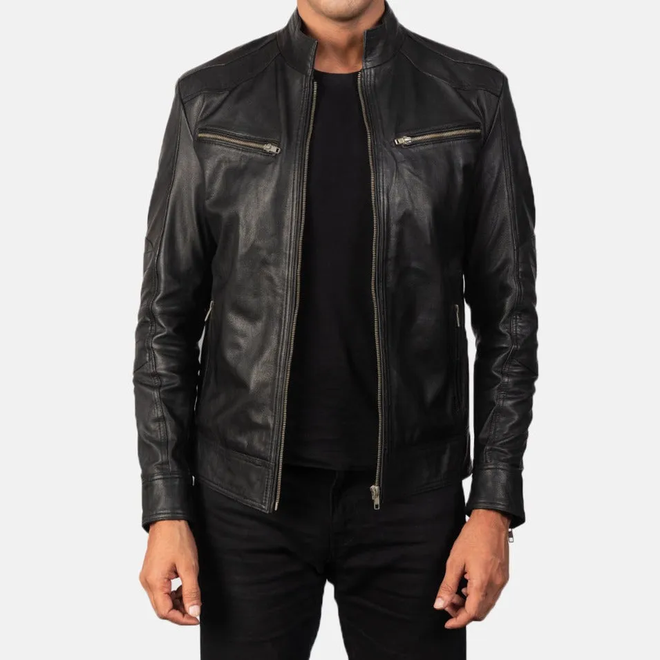 BIKER-1450 MUSH Black Leather Biker Jacket