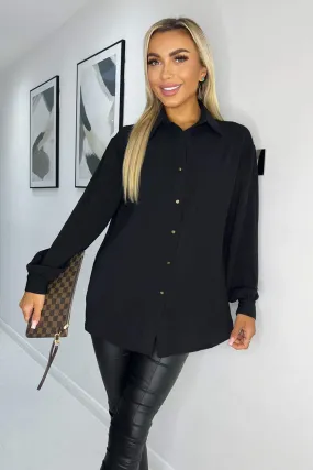 Black Long Sleeve Gold Button Front Shirt