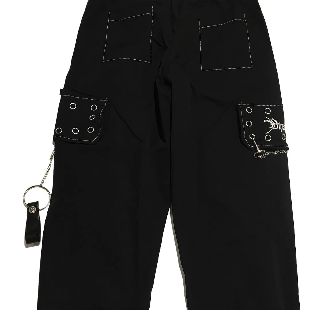 Black Punk Cargo Pants with Chains