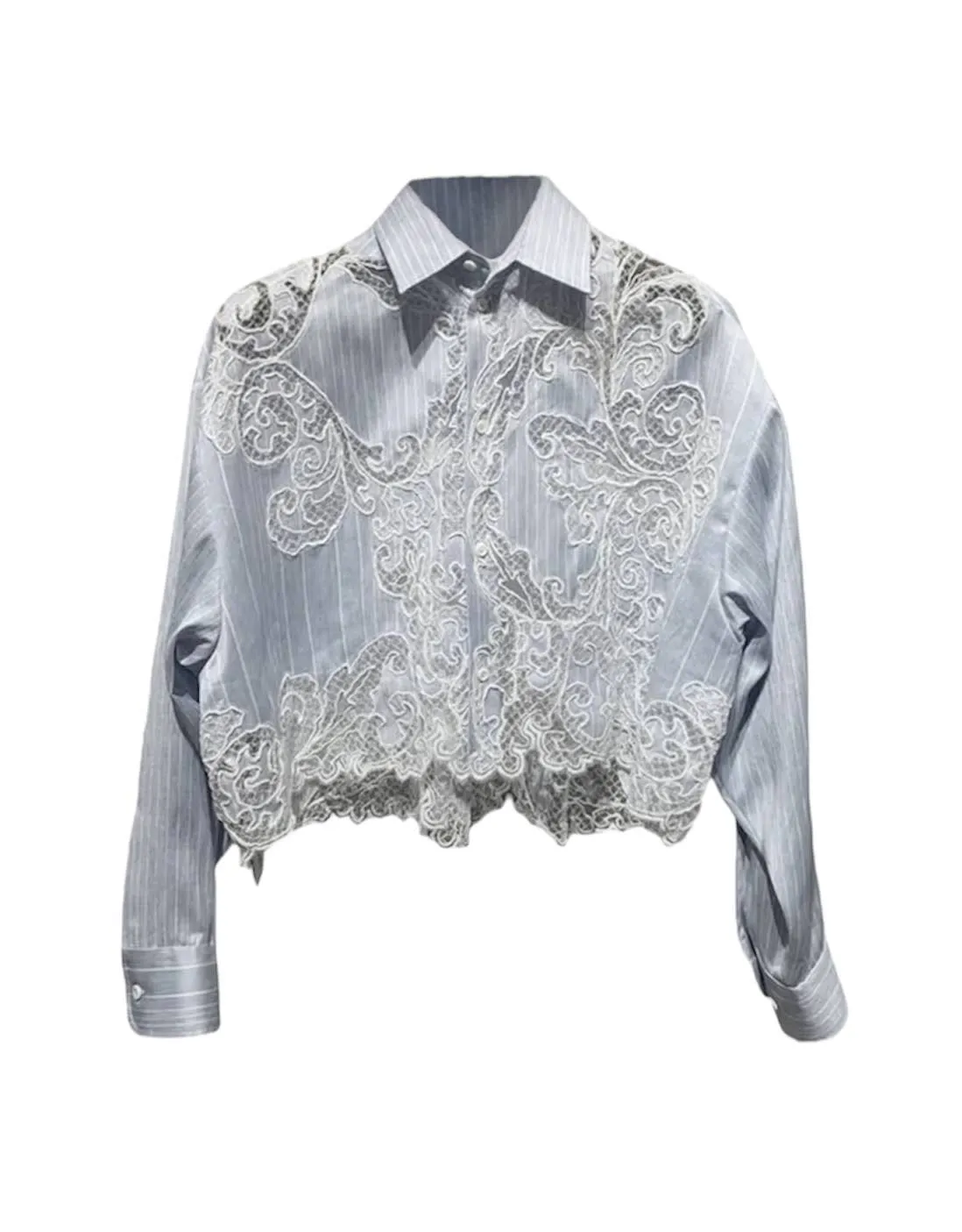 Blue Laced Cropped Shirt