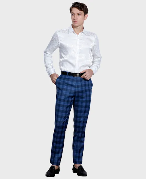 Blue Plaid Dress Pants