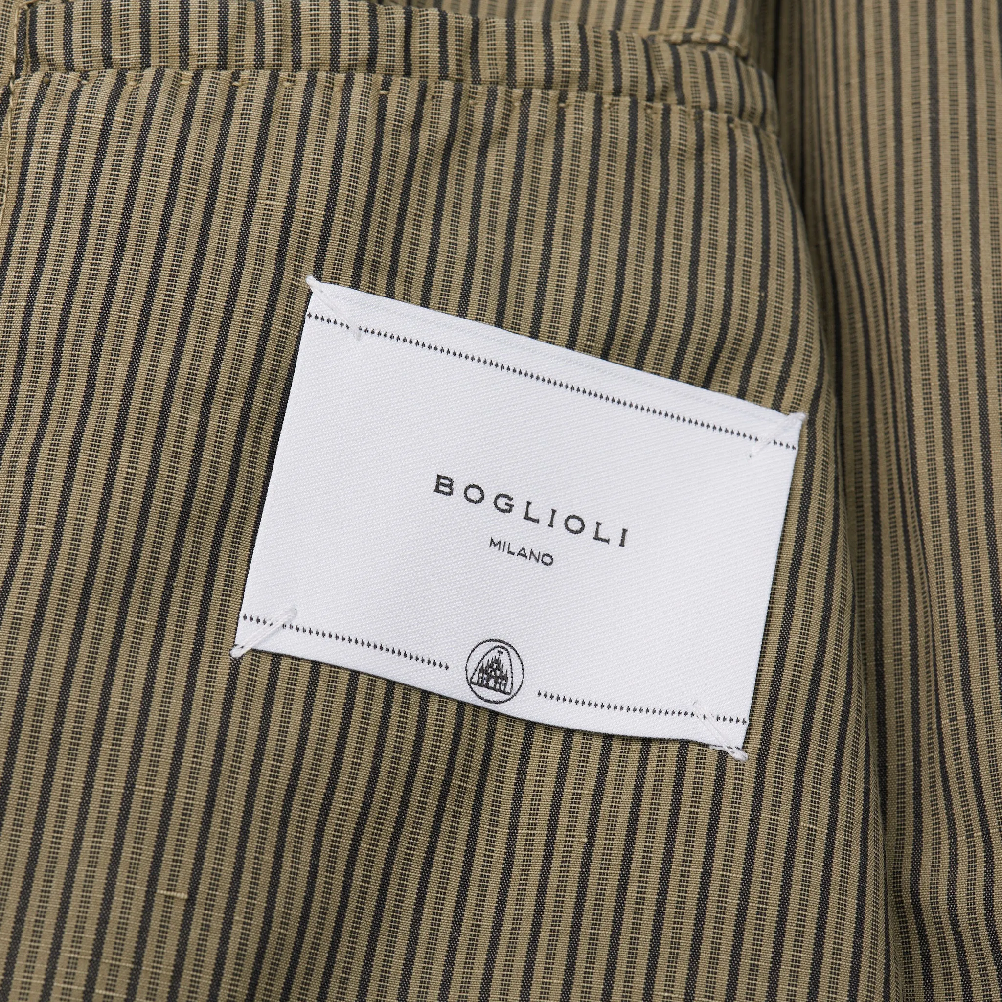 BOGLIOLI "K. Jacket" Khaki Striped Cotton-Linen-Mohair Peak lapel Jacket 48 NEW US 38