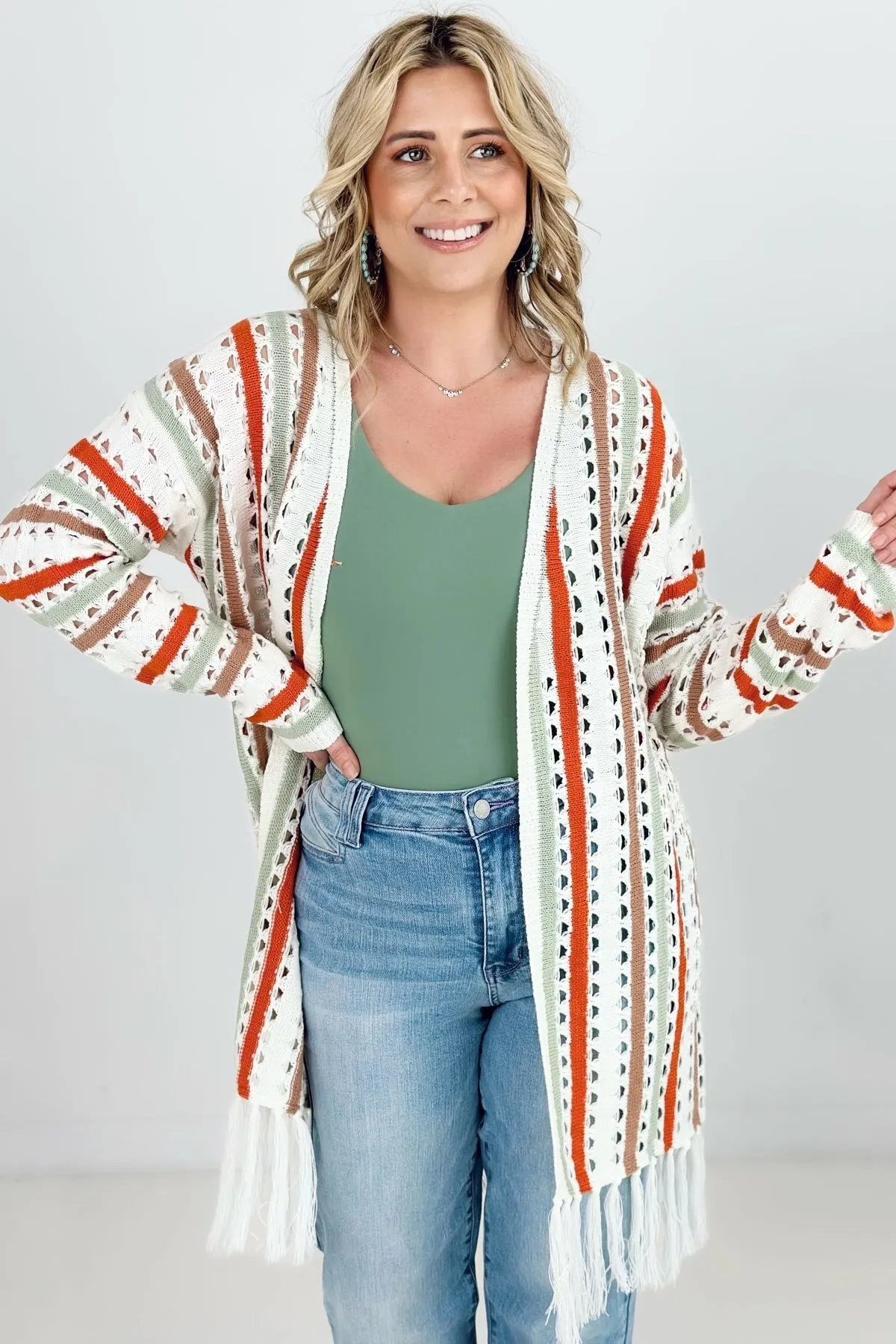 Boho Multi-Color Knit Fringe Cardigan