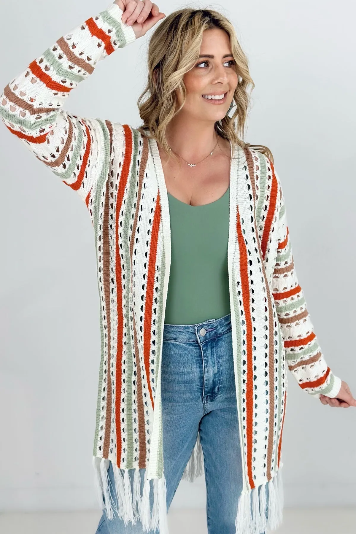 Boho Multi-Color Knit Fringe Cardigan