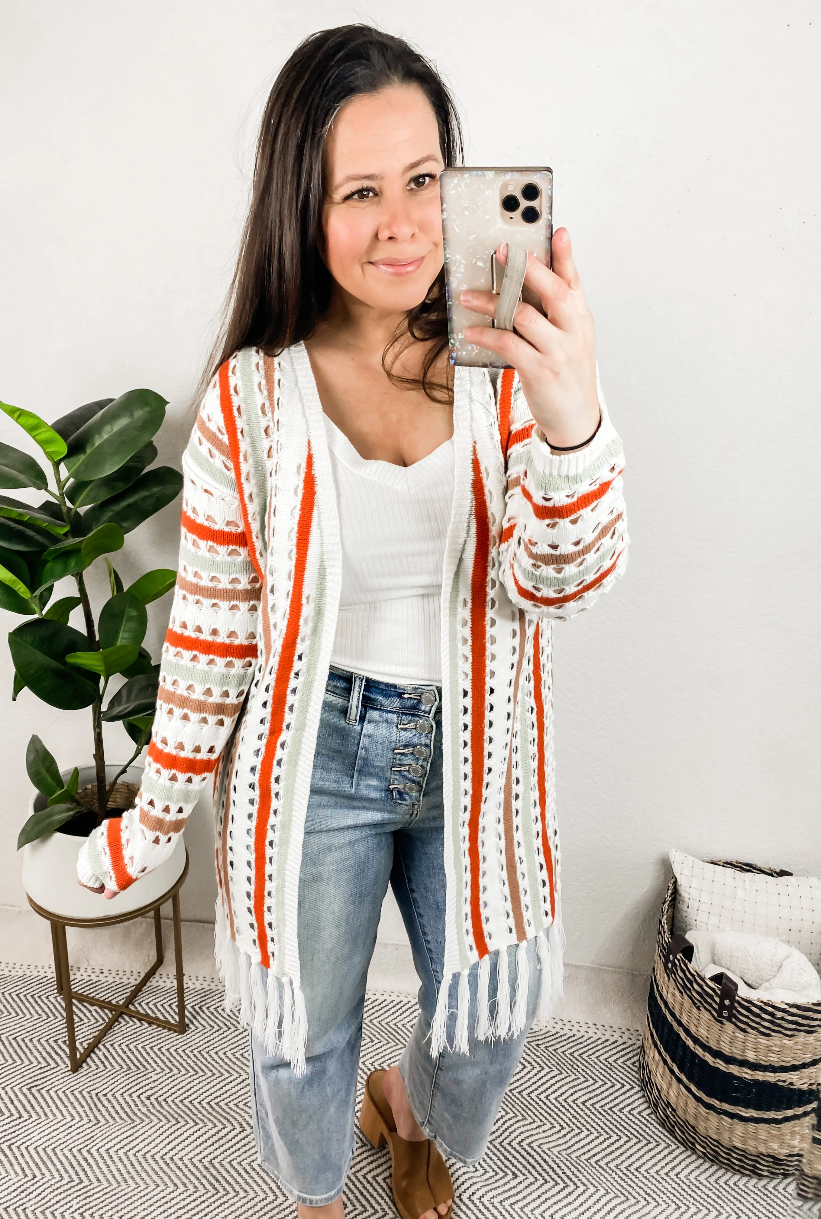 Boho Multi-Color Knit Fringe Cardigan