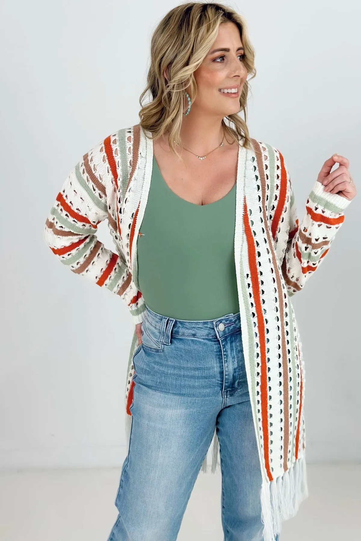 Boho Multi-Color Knit Fringe Cardigan