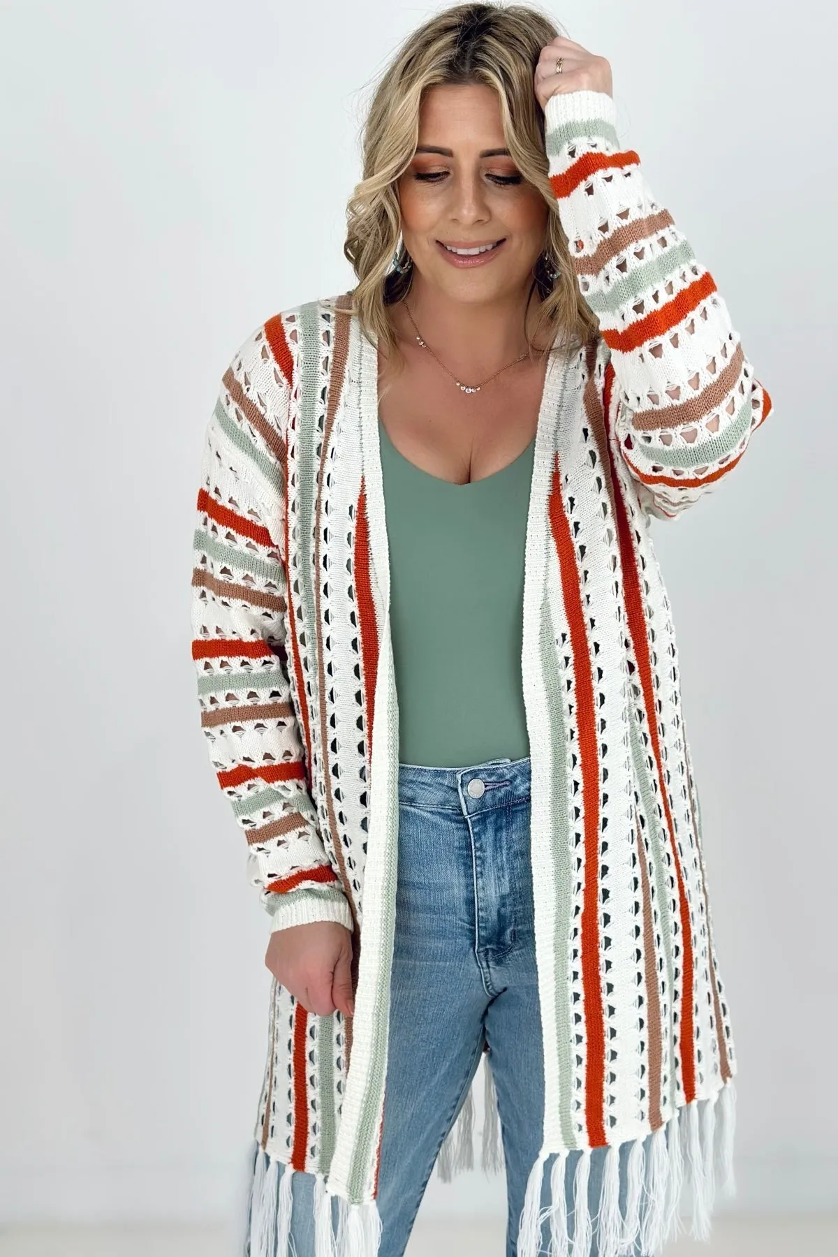 Boho Multi-Color Knit Fringe Cardigan