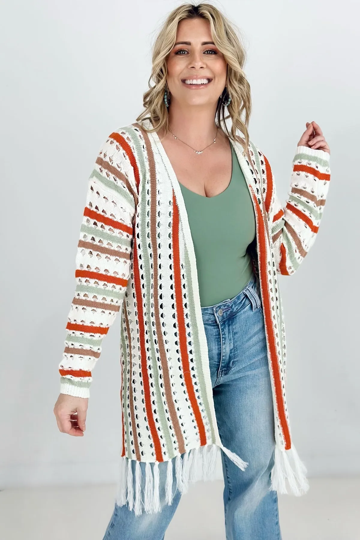 Boho Multi-Color Knit Fringe Cardigan