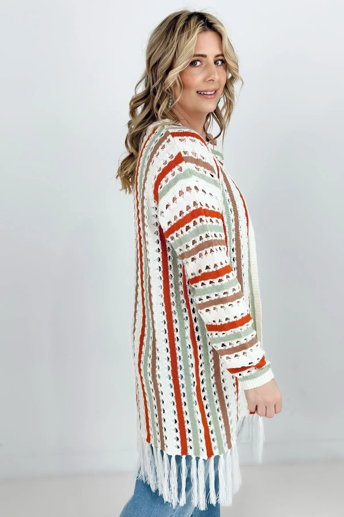 Boho Multi-Color Knit Fringe Cardigan