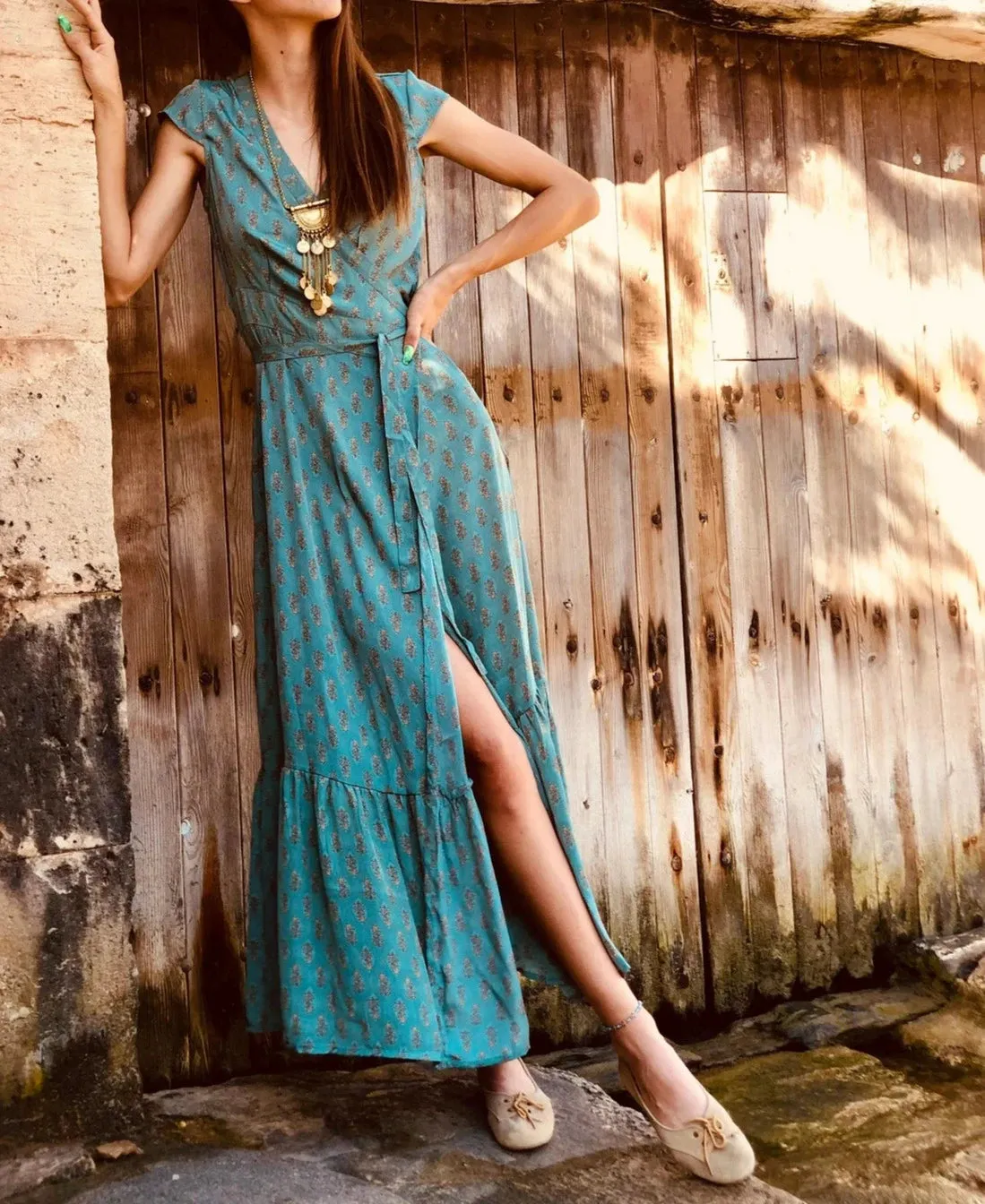 Boho Style Wrap Silk Dress