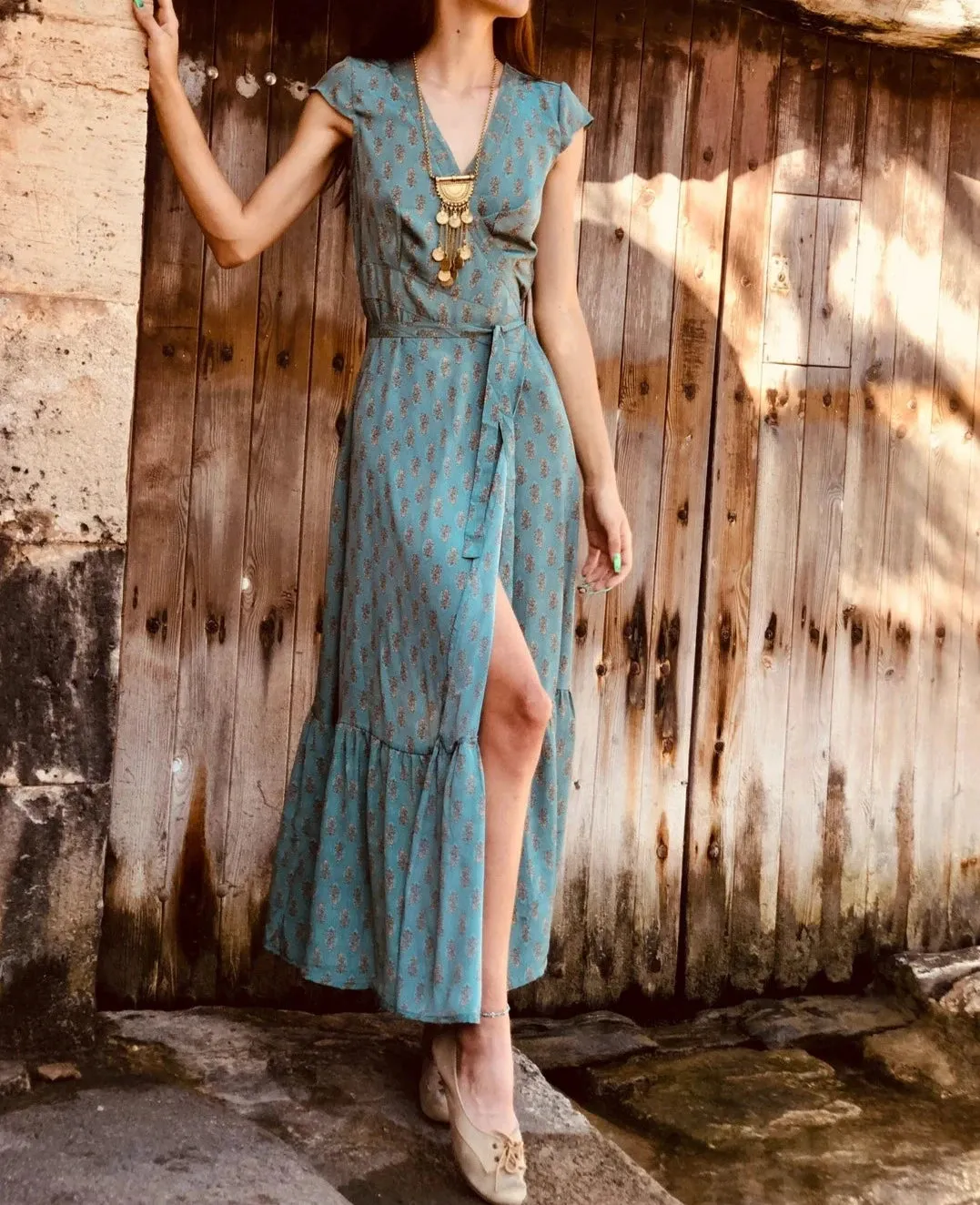 Boho Style Wrap Silk Dress