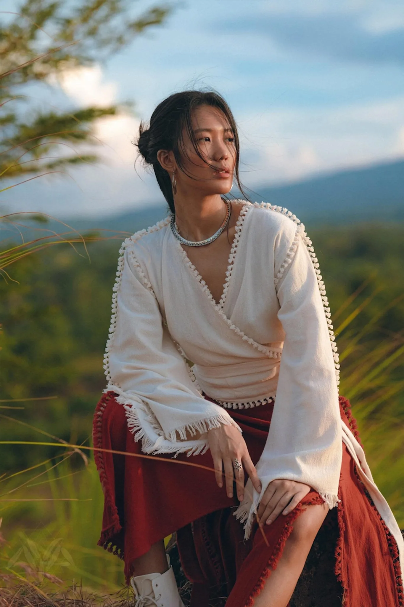 Boho Wrap Top • Organic Wide Sleeve Blouse • Bridal Goddess Top