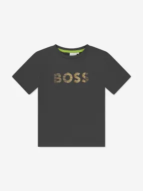 BOSS Boys Reflective Logo T-Shirt in Grey