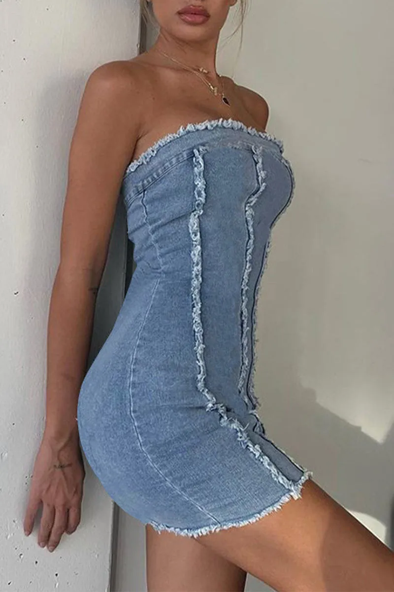 BR3136 Denim Mini Tube Dress