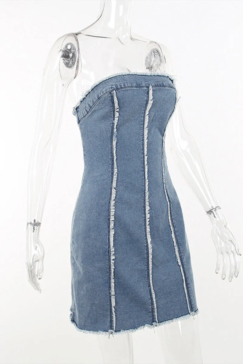 BR3136 Denim Mini Tube Dress