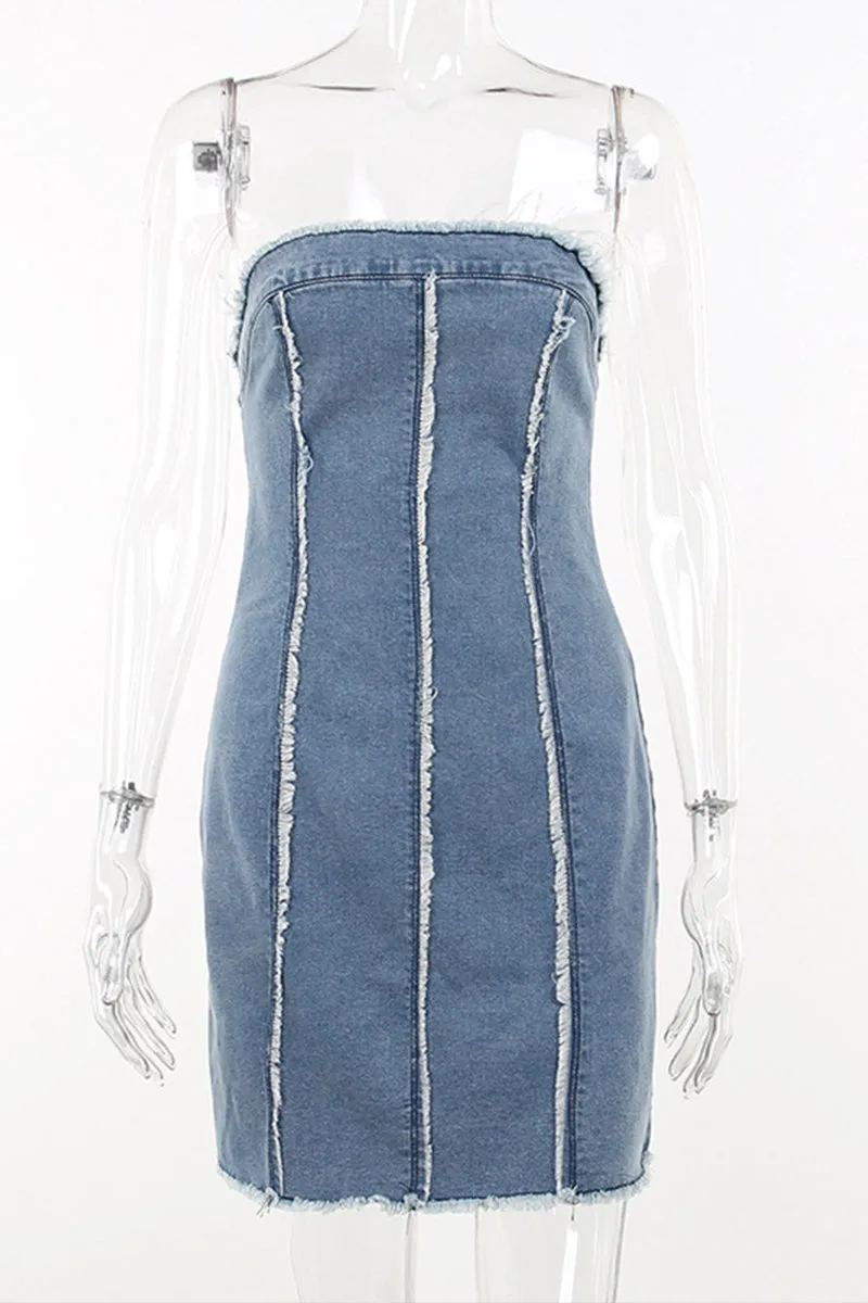 BR3136 Denim Mini Tube Dress